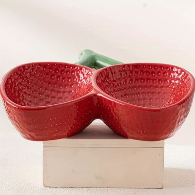 Gamelle double en céramique pour chat, motif fraise