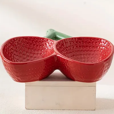 Gamelle double en céramique pour chat, motif fraise