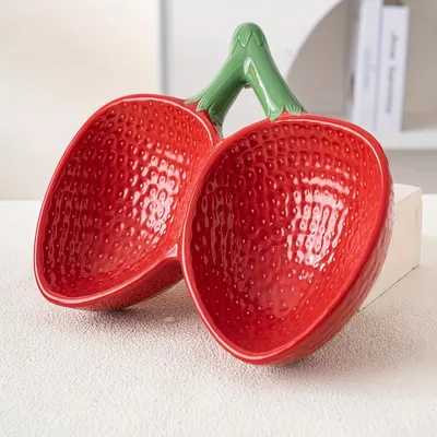 Gamelle double en céramique pour chat, motif fraise