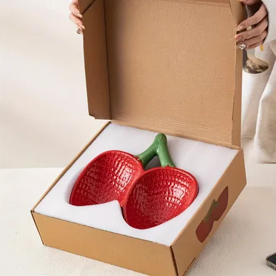 Gamelle double en céramique pour chat, motif fraise