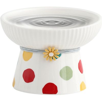 Gamelle inclinée surélevée en céramique pour chat (Pois colorés)