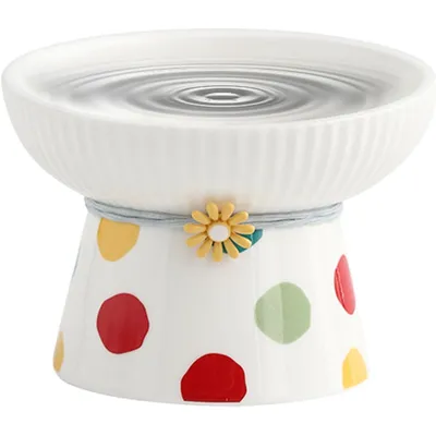 Gamelle inclinée surélevée en céramique pour chat (Pois colorés)