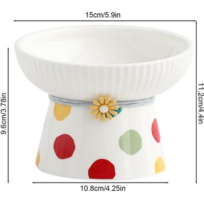 UAMLY Cuenco de cerámica elevado e inclinado para gatos (lunares colores)