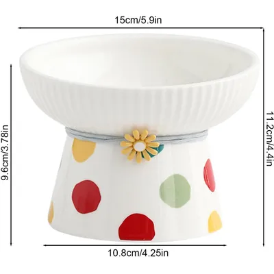 Gamelle inclinée surélevée en céramique pour chat (Pois colorés)