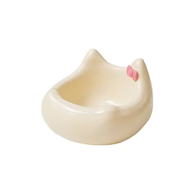 Gamelle en céramique pour chat - Motif tête de chat avec nœud