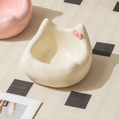 UAMLY Cuenco de cerámica para gatos - Diseño de cabeza de gato con lazo