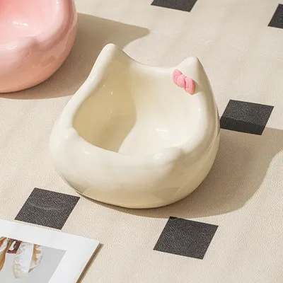 UAMLY Cuenco de cerámica para gatos - Diseño de cabeza de gato con lazo