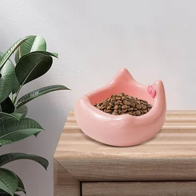 Gamelle en céramique pour chat - Motif tête de chat avec nœud