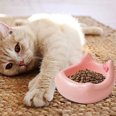 Gamelle en céramique pour chat - Motif tête de chat avec nœud