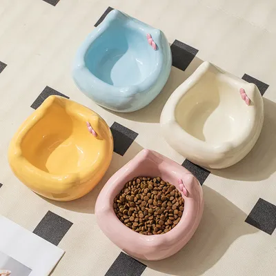 Gamelle en céramique pour chat - Motif tête de chat avec nœud