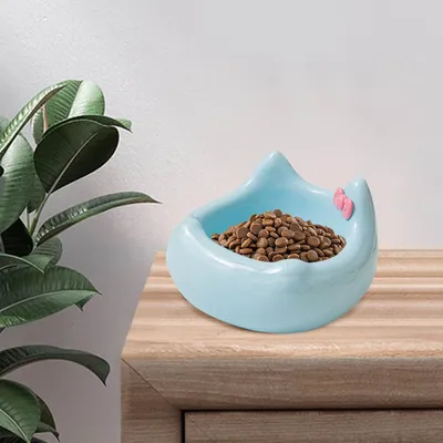 Gamelle en céramique pour chat - Motif tête de chat avec nœud