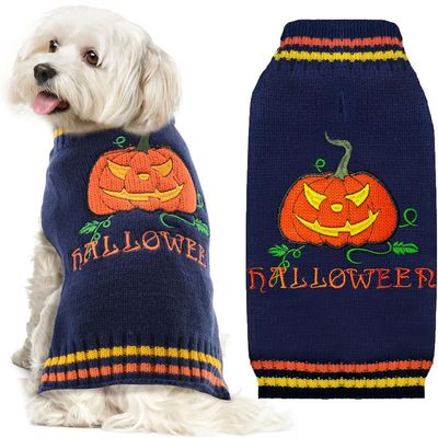 IntiMegPull-over Halloween - Citrouille pour chien, col haut bleu marine