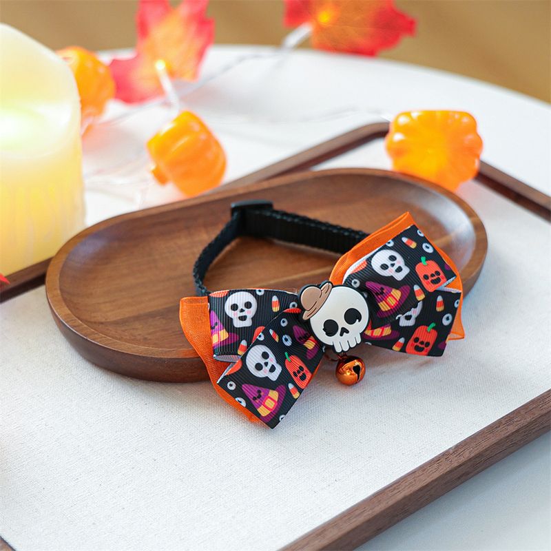 IntiMeg Collier pour chat avec nœud en forme de tête de mort pour Halloween