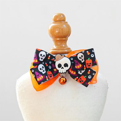 IntiMeg Collar para gato con lazo en forma de calavera para Halloween