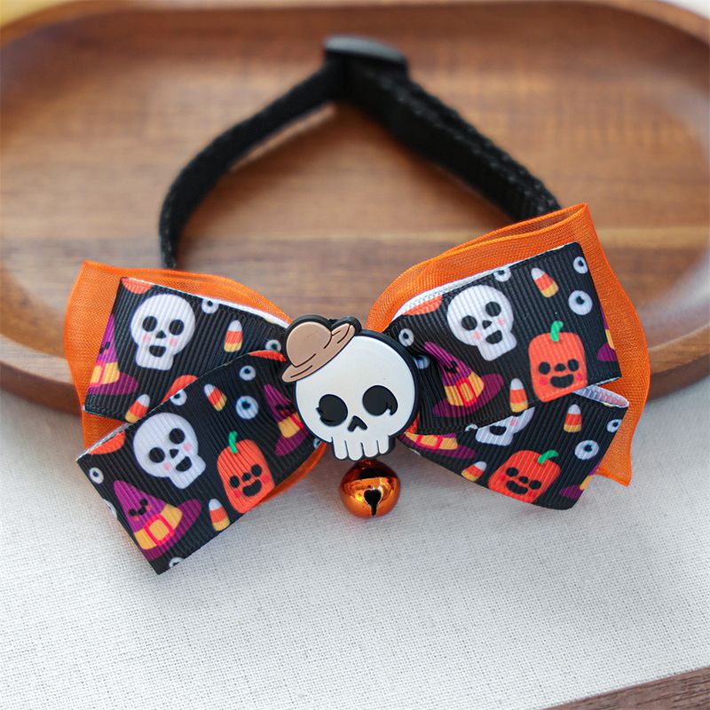 IntiMeg Katzenhalsband mit Totenkopf-Schleife für Halloween