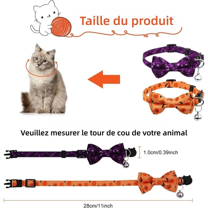 ZooVenture 2 x Colliers pour Chat Halloween - Amovibles avec Clochettes