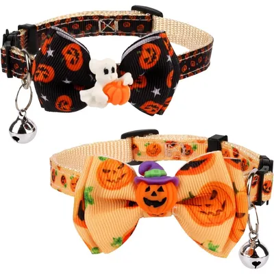 ZooVenture 2 collares de Halloween para gatos - Desmontables con cascabeles