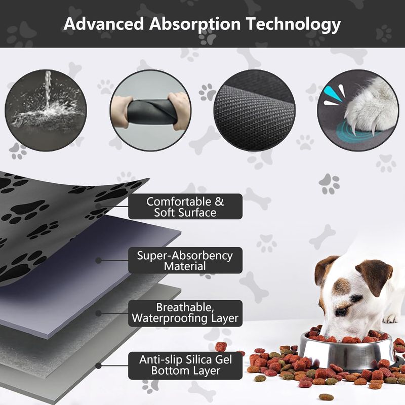 KPYTE Tapis d'alimentation antisalissure pour chats et chiens