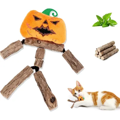 IntiMeg Bâton d'herbe à chat - Citrouille d'Halloween pour chat