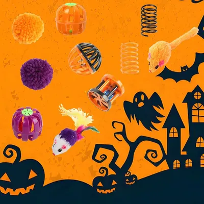 IntiMeg Lot de 13 jouets - Halloween pour chat - Jeu interactif