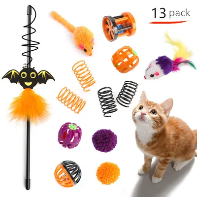 IntiMeg Lot de 13 jouets - Halloween pour chat - Jeu interactif