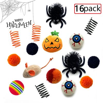 IntiMeg Lot de 16 jouets - Halloween pour chat - Jeu interactif