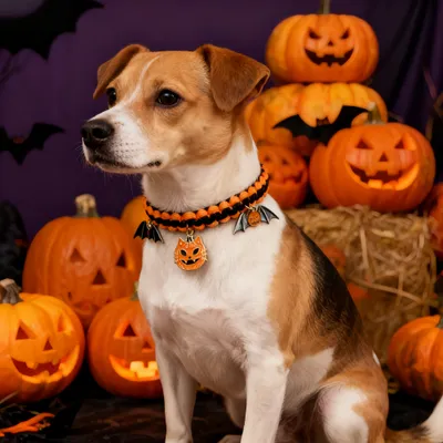 FurryFusion Collier pour chien chauve-souris citrouille d'Halloween