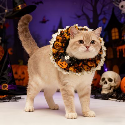 FurryFusion Collar de encaje con forma de calabaza de Halloween para gatos