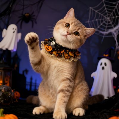 FurryFusion Collar de encaje con forma de calabaza de Halloween para gatos