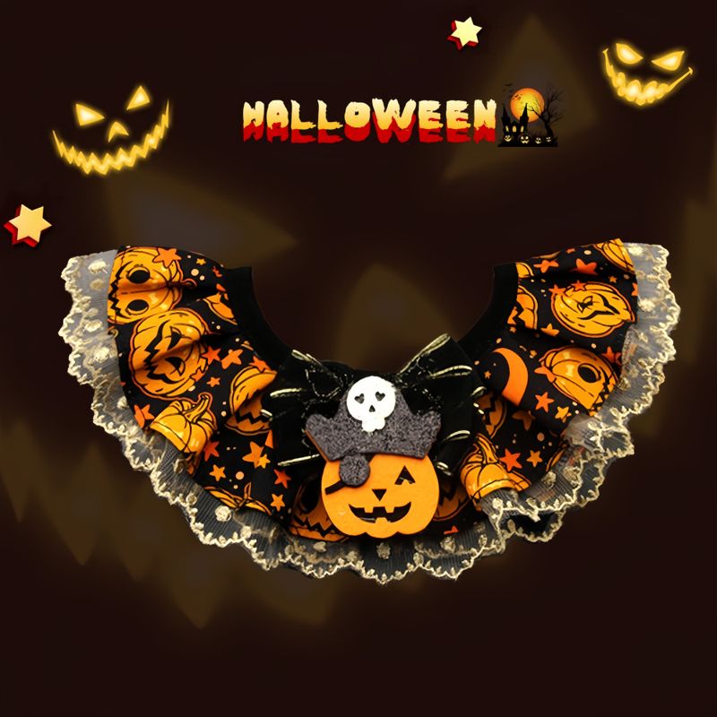 FurryFusion Collier en dentelle pour chat citrouille d'Halloween