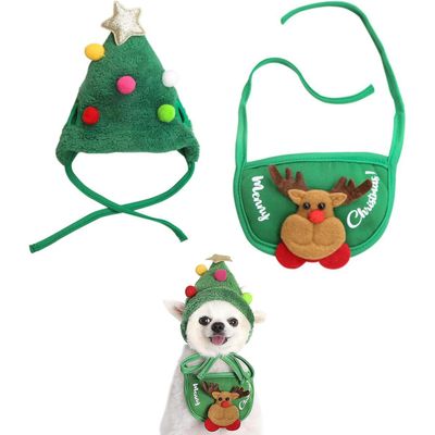 Kit bonnet et bavoir de Noël pour animal de compagnie
