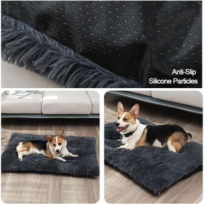 Tapis moelleux en peluche pour lit pour chien(gris)