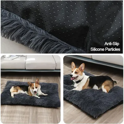 Tapis moelleux en peluche pour lit pour chien(gris)