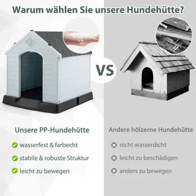 Giantex Hundehütte Aus Kunststoff, Hundehütte Mit Wasserdichtem Dach Giantex Hundehütte Aus Kunststoff, Hundehütte Mit Wasserdichtem Dach