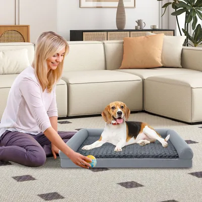 Giantex Eiförmiger Schaumstoff-Hundekorb Mit Abnehmbarem Waschbarem Bezug Giantex Eiförmiger Schaumstoff-Hundekorb Mit Abnehmbarem Waschbarem Bezug
