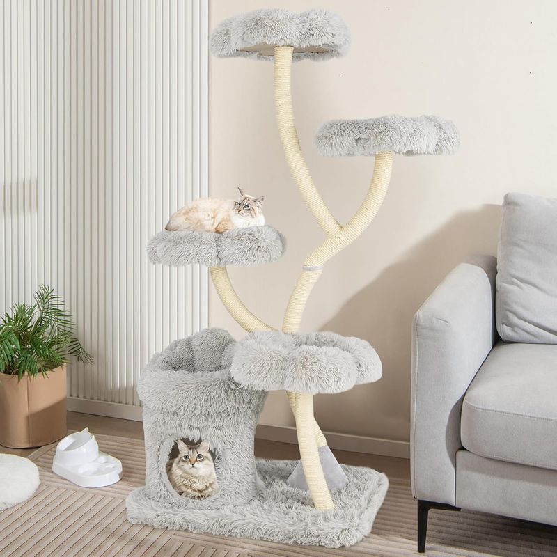 Giantex Arbre à Chat Design Incurvé : Griffoir Sisal, 4 Plates-Formes Fleur