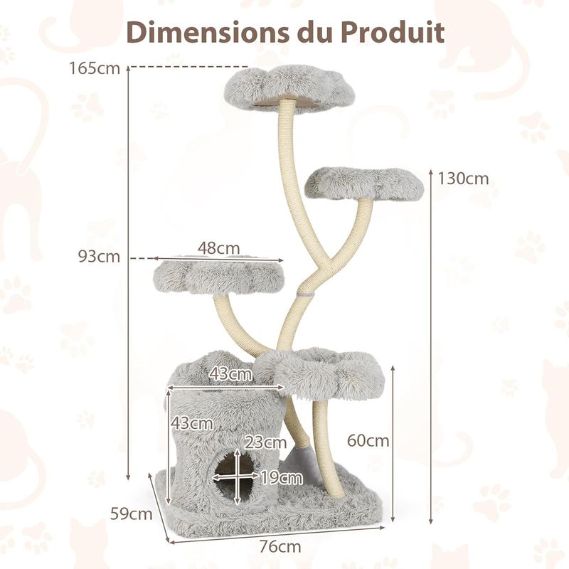 Giantex Arbre à Chat Design Incurvé : Griffoir Sisal, 4 Plates-Formes Fleur