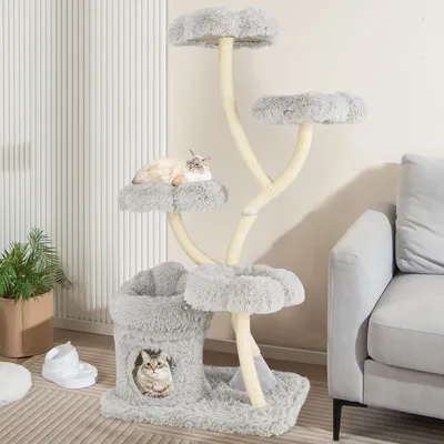 Giantex Geschwungener Sisal-Katzenbaum Mit Blumenförmigen Plattformen Giantex Geschwungener Sisal-Katzenbaum Mit Blumenförmigen Plattformen
