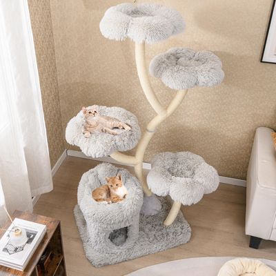 Giantex Geschwungener Sisal-Katzenbaum Mit Blumenförmigen Plattformen