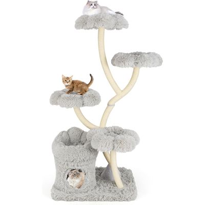 Giantex Arbre à Chat Design Incurvé : Griffoir Sisal, 4 Plates-Formes Fleur