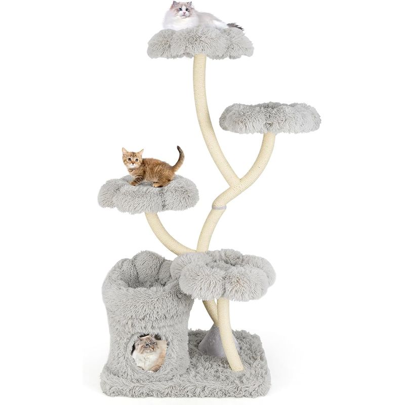 Giantex Arbre à Chat Design Incurvé : Griffoir Sisal, 4 Plates-Formes Fleur