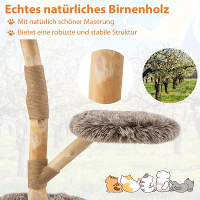 Giantex Holz-Kratzbaum, Jute-Pfosten, Plüschsitze, Mehrstöckiger Katzenbaum