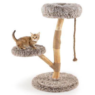 Giantex Holz-Kratzbaum, Jute-Pfosten, Plüschsitze, Mehrstöckiger Katzenbaum