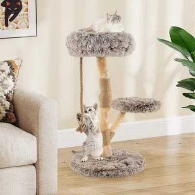 Goplus Holz-Kratzbaum, Jute-Pfosten, Plüschsitze, Mehrstöckiger Katzenbaum Goplus Holz-Kratzbaum, Jute-Pfosten, Plüschsitze, Mehrstöckiger Katzenbaum