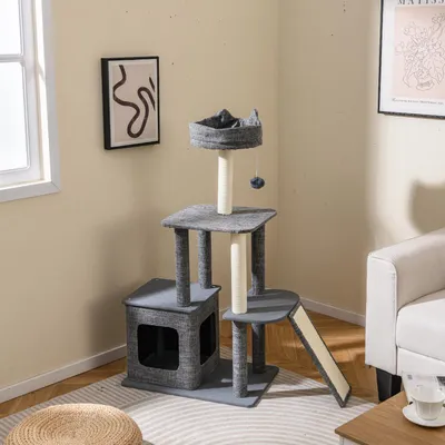 Giantex Kratzbaum Mit Oberem Bett, Kratzstange Und 3 Plattformen