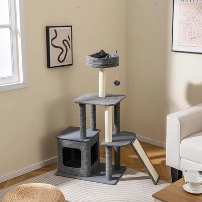 Giantex Kratzbaum Mit Oberem Bett, Kratzstange Und 3 Plattformen Giantex Kratzbaum Mit Oberem Bett, Kratzstange Und 3 Plattformen