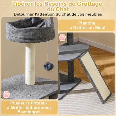 Giantex arbre à Chat, avec Lit Supérieur, Rampe à Gratter, 3 Plateformes