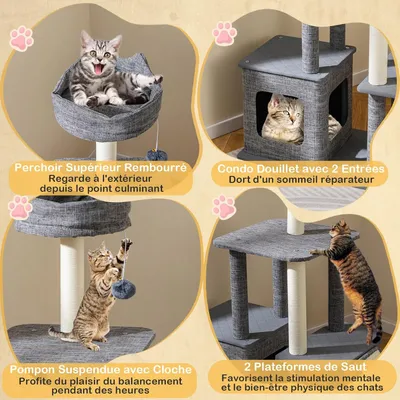 Giantex arbre à Chat, avec Lit Supérieur, Rampe à Gratter, 3 Plateformes