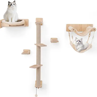 GIANTEX Arbre à Chat Intérieur,2 Hamacs, Poteaux Jute, Étagères Murales