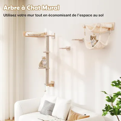Giantex Arbre à Chat Intérieur,2 Hamacs, Poteaux Jute, Étagères Murales